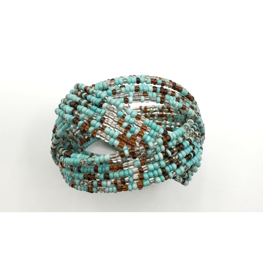 Blue Beaded Geometricโ Wrap Wire Cuff Bracelet